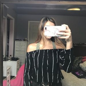B&W striped off the shoulder top
